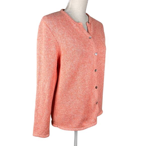 LL Bean Womens Peach Cardigan Sweater Thick Cotton Large - Picture 5 of 8